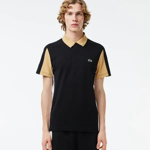 Áo Polo Nam Lacoste Cotton Piqué Colourblock Polo Shirt PH1302 IKH Màu Đen Be Size 5