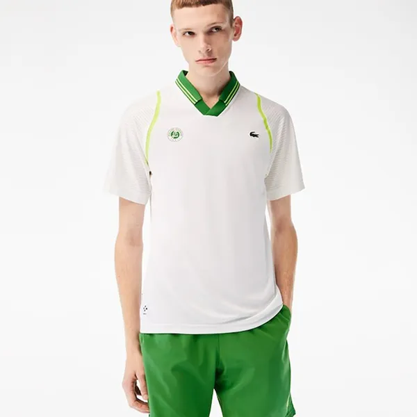 Áo Thun Nam Lacoste Sport Roland Garros Edition Team Leader DH6064 YCI Tshirt Màu Trắng Xanh Size 5