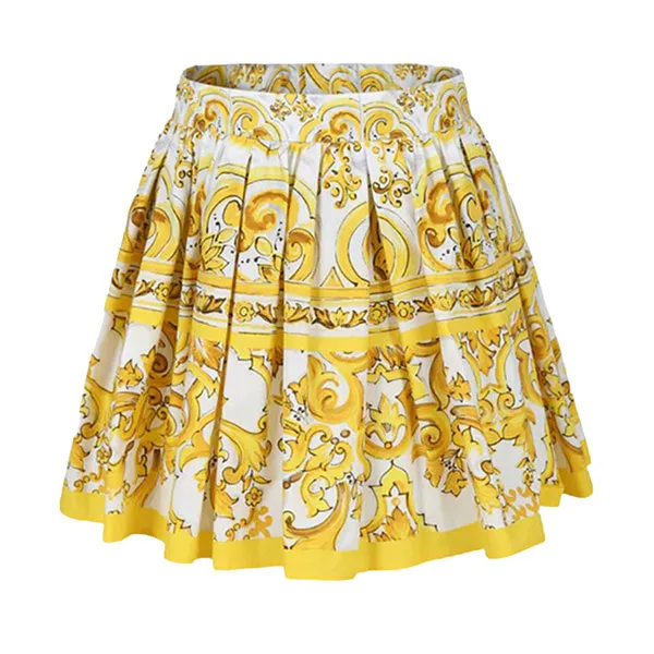 Chân Váy Dolce & Gabbana D&G White & Yellow Majolica L55I20 FI5JY Màu Vàng