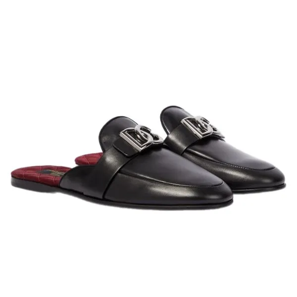 Giày Sục Nam Dolce & Gabbana D&G Logo Leather Slippers A80285 Màu Đen Size 7