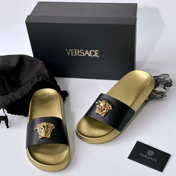 Dép Nam Versace Medusa Logo In Black Gold 1010643 DV46G 1B00V Màu Vàng Đen Size 39