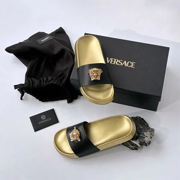 Dép Nam Versace Medusa Logo In Black Gold 1010643 DV46G 1B00V Màu Vàng Đen Size 39