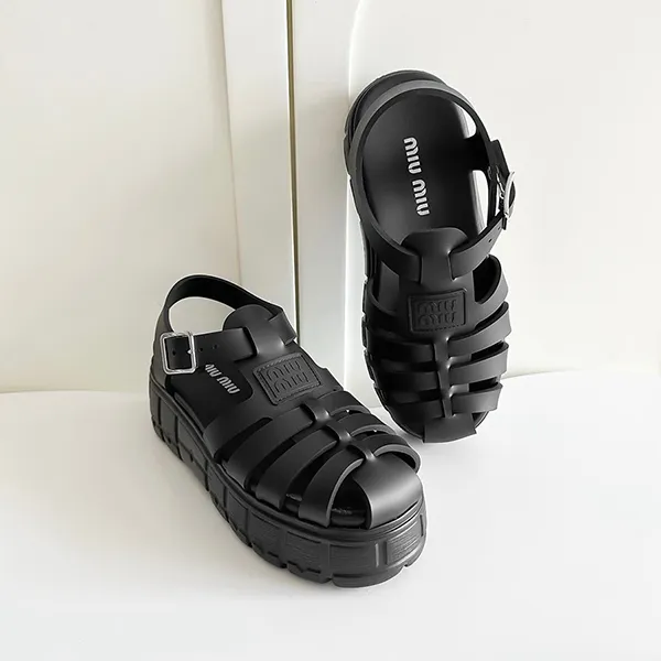 Dép Nữ Miu Miu In Black Rubber 5X140E 3LKK F0002 Sandals Màu Đen Size 38 - Dép - Vua Hàng Hiệu
