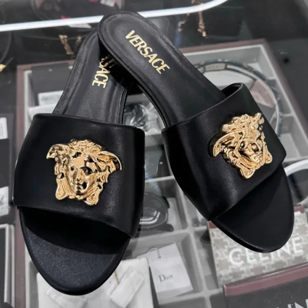 Dép Nữ Versace Medusa In Black Leather 1009428 1A02087 1B00V Màu Đen Size 37 - Dép - Vua Hàng Hiệu