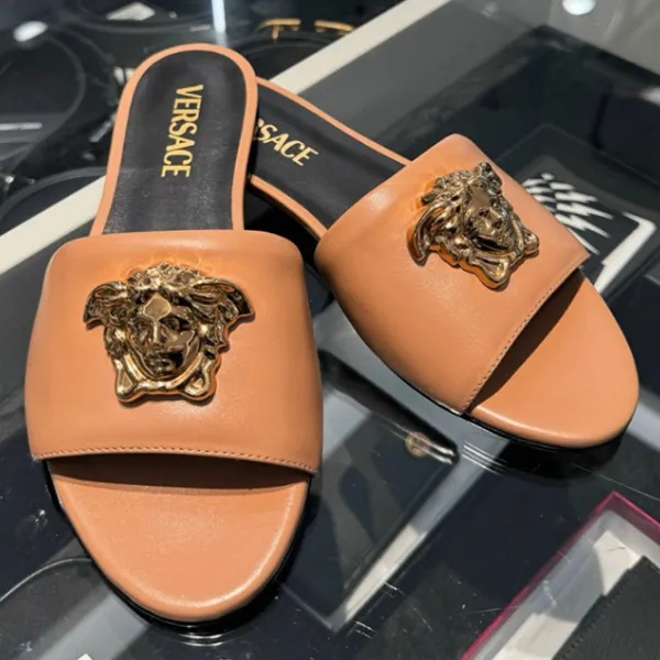 Dép Nữ Versace Medusa In Brow Leather 1009428 1A02087 1K26V Màu Nâu Size 37