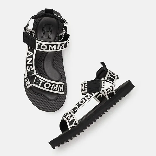 Dép Sandal Nam Tommy Hilfiger Logo Tape Printed Comfort EM01204 001 Màu Đen Trắng Size 43 - Dép - Vua Hàng Hiệu