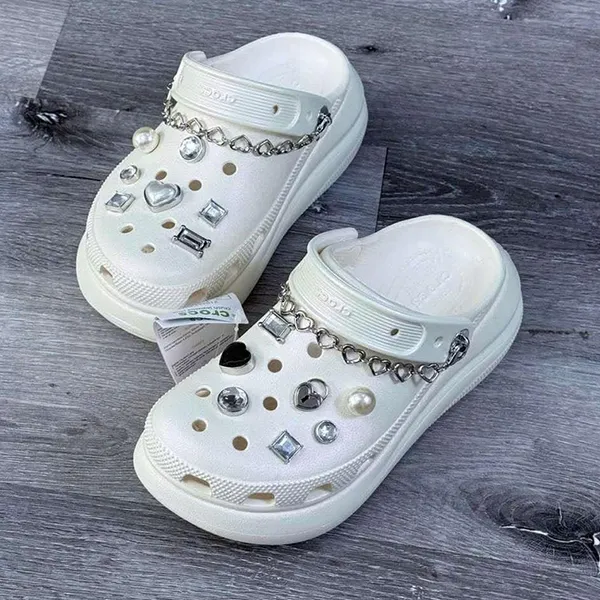 Giày Sục Nữ Crocs Crush Jeweled Klompen Chalk Chalk 210457-0WV Màu Trắng Kem Size 7 US - Giày - Vua Hàng Hiệu