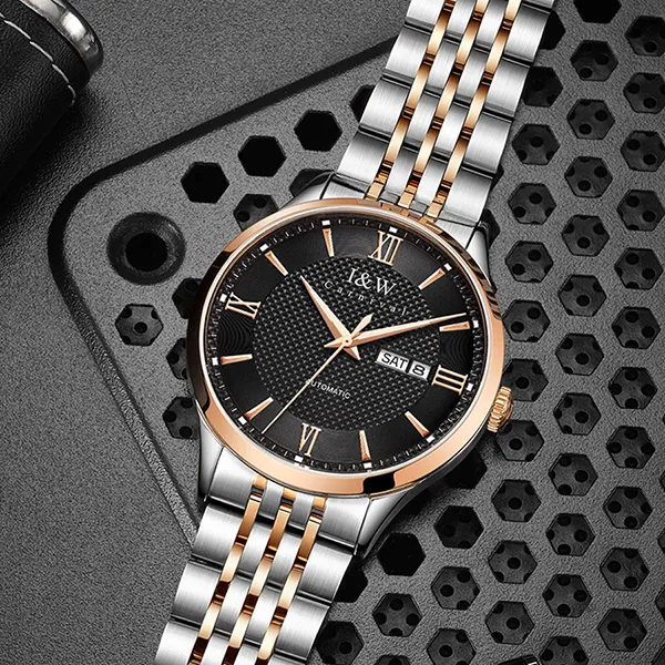 Đồng Hồ Nam I&W Carnival Automatic Watch IW520G-DT (IW520G8) Màu Bạc/Vàng Hồng Mặt Đen - Đồng hồ - Vua Hàng Hiệu