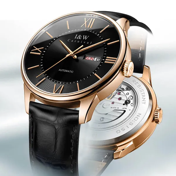 Đồng Hồ Nam I&W Carnival IW515G-DD (IW515G3) Automatic Màu Đen/ Vàng Hồng