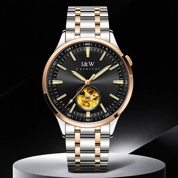 Đồng Hồ Nam I&W Carnival IW590G-DT (IW590G3) Automatic Màu Đen/Vàng Hồng