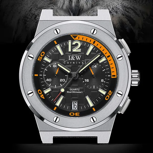Đồng Hồ Nam I&W Carnival IW605G-DD (IW605G5) Quartz Màu Đen Cam