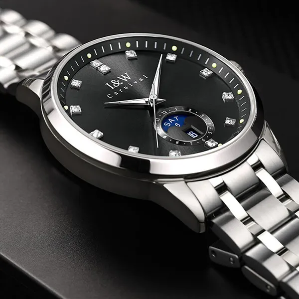 Đồng Hồ Nam I&W Carnival IW625G-DT (IW625G6) Automatic Màu Đen Bạc - Đồng hồ - Vua Hàng Hiệu