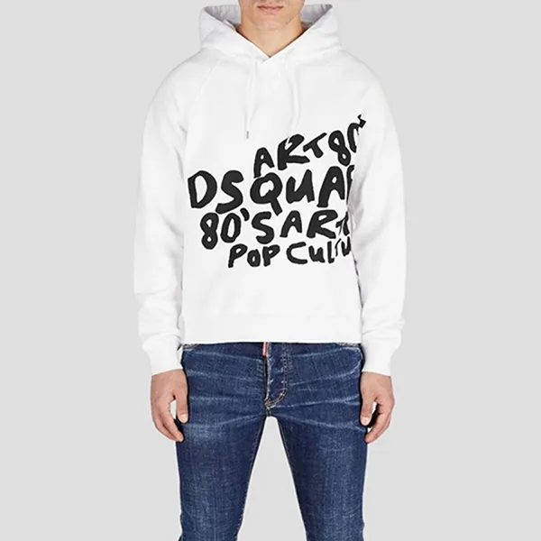 Áo Hoodie Nam Dsquared2 White With D2 Pop 80's Logo Printed S74GU0775 S25551 100W Màu Trắng Size XS