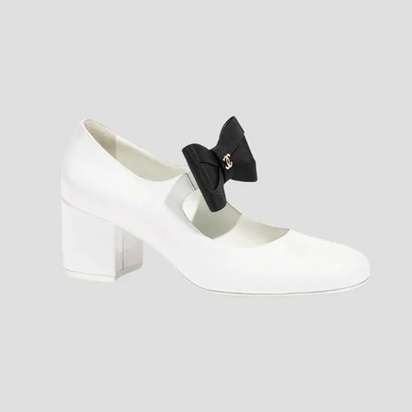 Giày Cao Gót Nữ Chanel Mary Janes In White Leather G45356B15113NT688 Màu Trắng Size 36