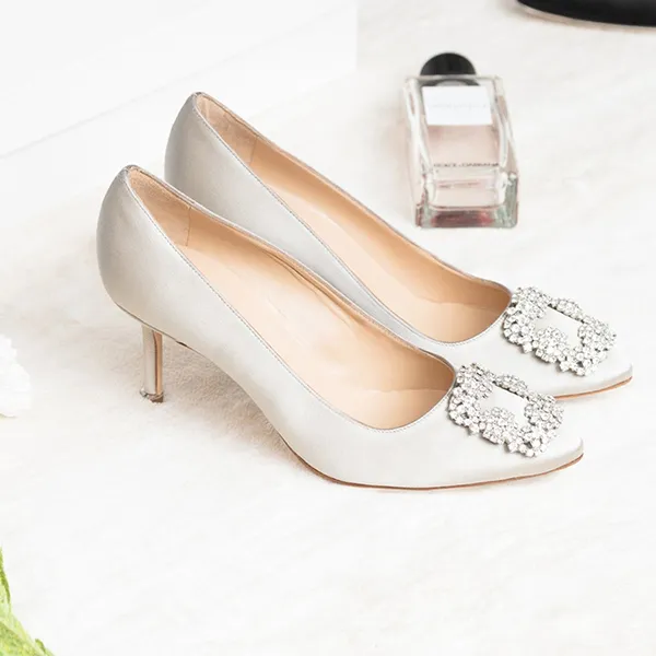 Giày Cao Gót Nữ Manolo Blahnik Pump In Silver 9XX0316 0033 Màu Bạc Size 37