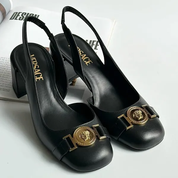Giày Cao Gót Versace Medusa In Black Leather Slingback 1014619 1A08663 1B00V Màu Đen Size 37 - Giày - Vua Hàng Hiệu
