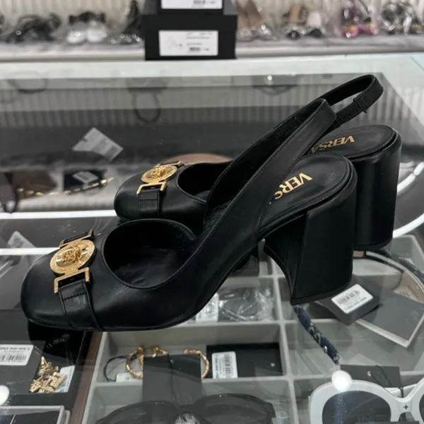 Giày Cao Gót Versace Medusa In Black Leather Slingback 7cm 1014618 1A08663 1B00V Màu Đen Size 38 - Giày - Vua Hàng Hiệu