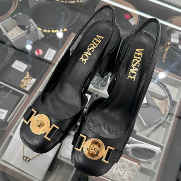 Giày Cao Gót Versace Medusa In Black Leather Slingback 7cm 1014618 1A08663 1B00V Màu Đen Size 38 - Giày - Vua Hàng Hiệu