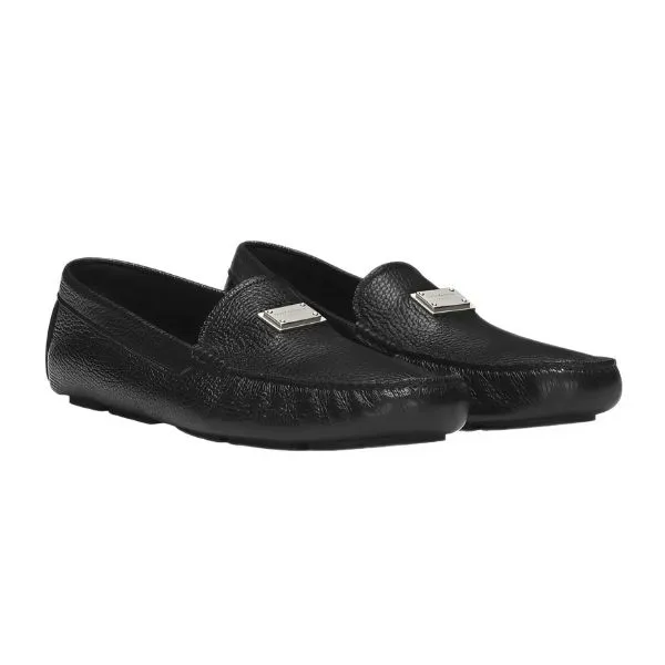 Giày Lười Nam Dolce & Gabbana Logo Plaque Deerskin Loafers A50596 Màu Đen Size 7