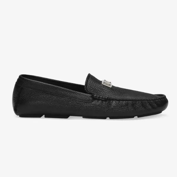 Giày Lười Nam Dolce & Gabbana Logo Plaque Deerskin Loafers A50596 Màu Đen Size 7