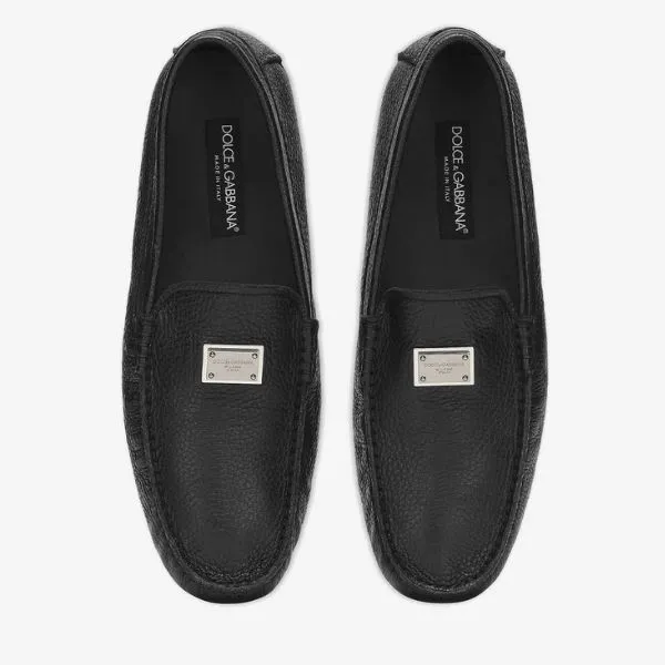 Giày Lười Nam Dolce & Gabbana Logo Plaque Deerskin Loafers A50596 Màu Đen Size 7