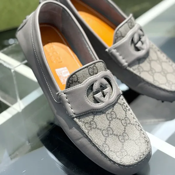 Giày Lười Nam Gucci Grey Leather With GG Monogram Logo Printed 730148 AABYO 1349 Màu Xám Size 6 - Giày - Vua Hàng Hiệu