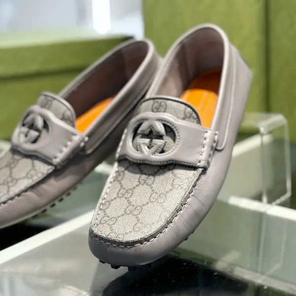 Giày Lười Nam Gucci Grey Leather With GG Monogram Logo Printed 730148 AABYO 1349 Màu Xám Size 6 - Giày - Vua Hàng Hiệu