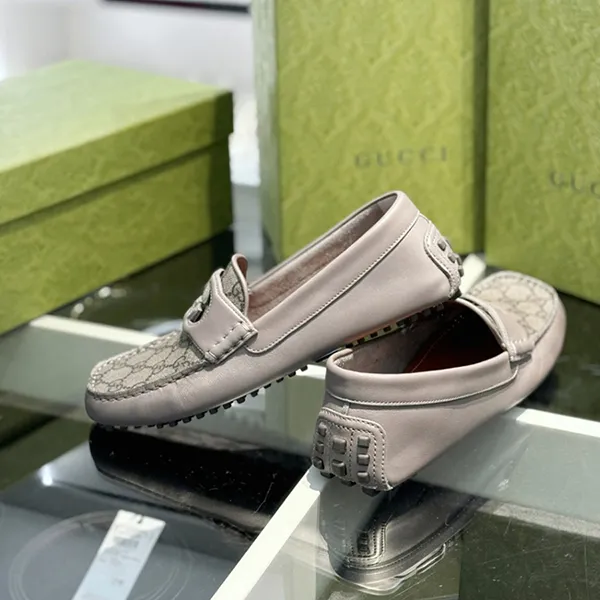 Giày Lười Nam Gucci Grey Leather With GG Monogram Logo Printed 730148 AABYO 1349 Màu Xám Size 6 - Giày - Vua Hàng Hiệu