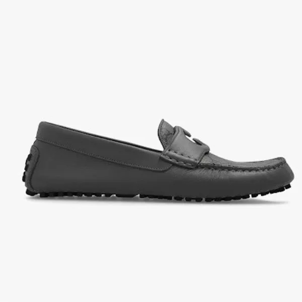 Giày Lười Nam Gucci Grey Leather With GG Monogram Logo Printed 730148 Màu Xám Size 7.5 - Giày - Vua Hàng Hiệu