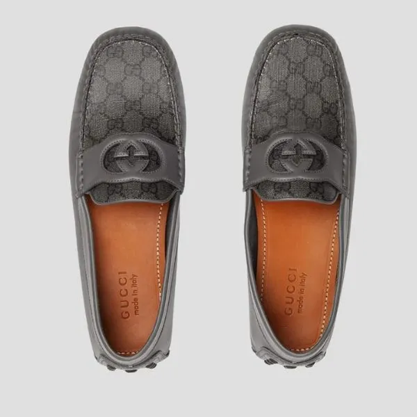 Giày Lười Nam Gucci Grey Leather With GG Monogram Logo Printed 730148 Màu Xám Size 7.5 - Giày - Vua Hàng Hiệu
