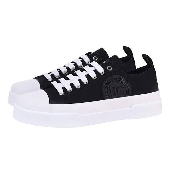 Giày Sneaker Nam Dolce & Gabbana D&G Canvas Portofino Black Sneakers CS1888 Màu Đen Size 5.5