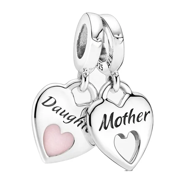 Hạt Vòng Charm Pandora Double Heart Split Dangle Charm 799187C01 Màu Bạc