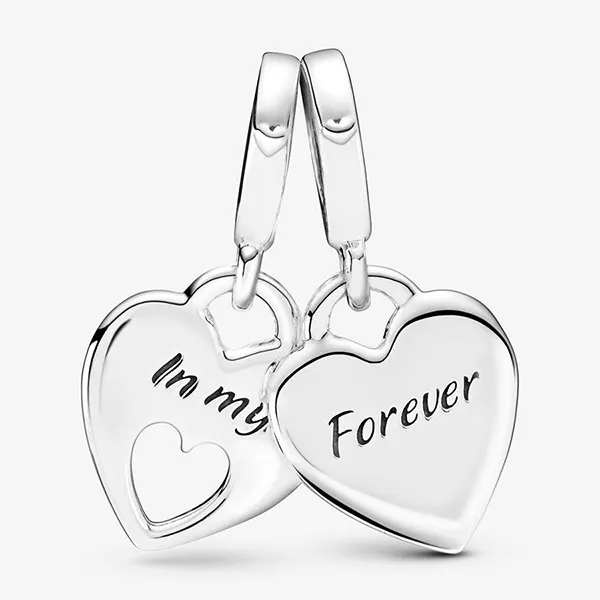 Hạt Vòng Charm Pandora Double Heart Split Dangle Charm 799187C01 Màu Bạc
