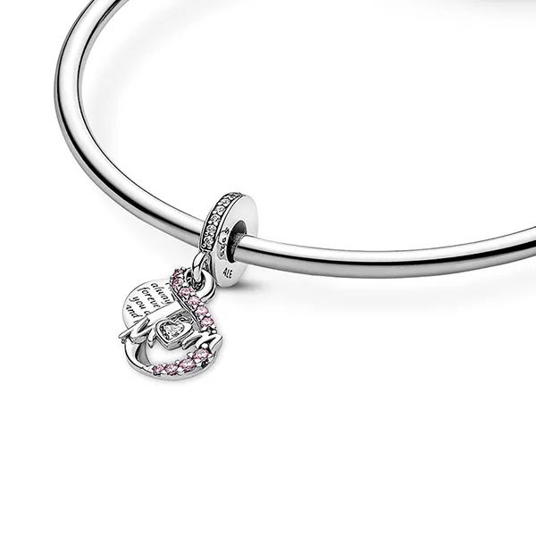 Hạt Vòng Charm Pandora Mom Infinity Double Dangle Family Charm 791468C01 Màu Bạc Phối Hồng