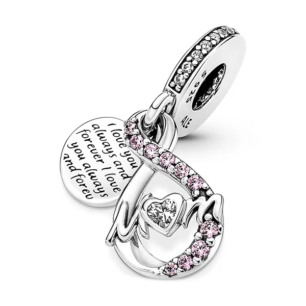 Hạt Vòng Charm Pandora Mom Infinity Double Dangle Family Charm 791468C01 Màu Bạc Phối Hồng