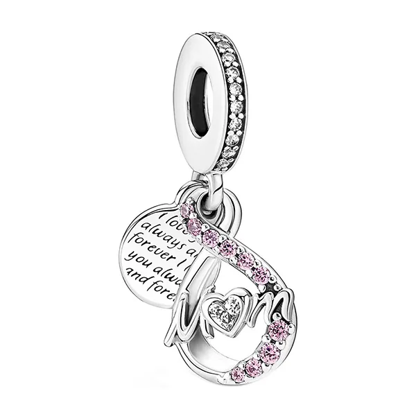 Hạt Vòng Charm Pandora Mom Infinity Double Dangle Family Charm 791468C01 Màu Bạc Phối Hồng