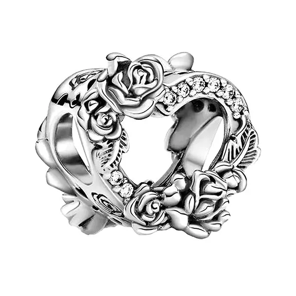 Hạt Vòng Charm Pandora Open Heart & Rose Flowers Charm 799281C01 Màu Bạc C_QP