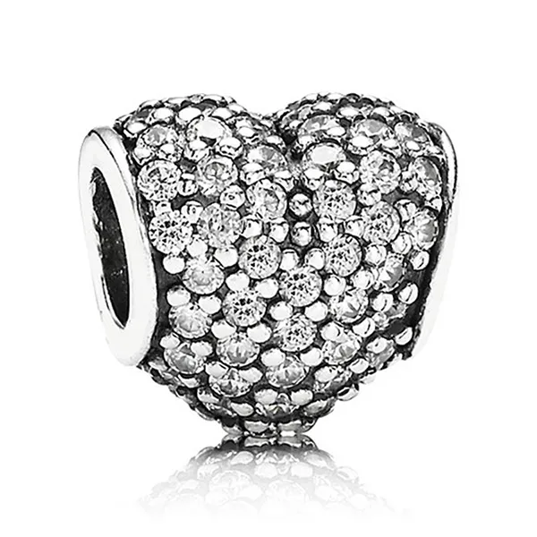 Hạt Vòng Charm Pandora Retired Sterling Silver Pave Heart Bead with Clear Zirconia 791052CZ Màu Bạc C_QP