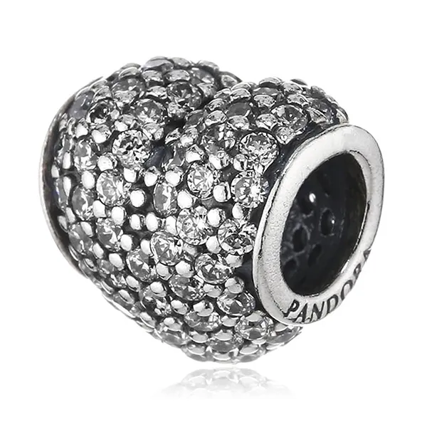 Hạt Vòng Charm Pandora Retired Sterling Silver Pave Heart Bead with Clear Zirconia 791052CZ Màu Bạc C_QP