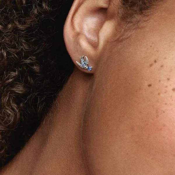 Khuyên Tai Nữ Pandora Sparkling Swallow Stud Earrings 292568C01 Màu Bạc Xanh