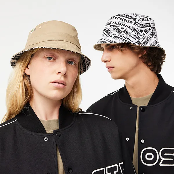 Mũ Lacoste Reversible Printed Cotton Bucket Hat 2 Mặt RK1487 PCI Màu Đen Trắng Size L