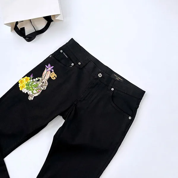 Quần Jean Dolce & Gabbana D&G Black Denim With Logo Embroidered I416OM G8IT2 S9001 Màu Đen Size 44