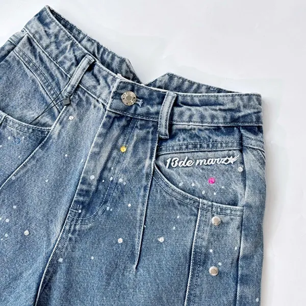 Quần Jean Nữ 13 De Marzo Denim Wash In Dark Blue Luminous Star Bear FR24C095 400-301 Màu Xanh Size M