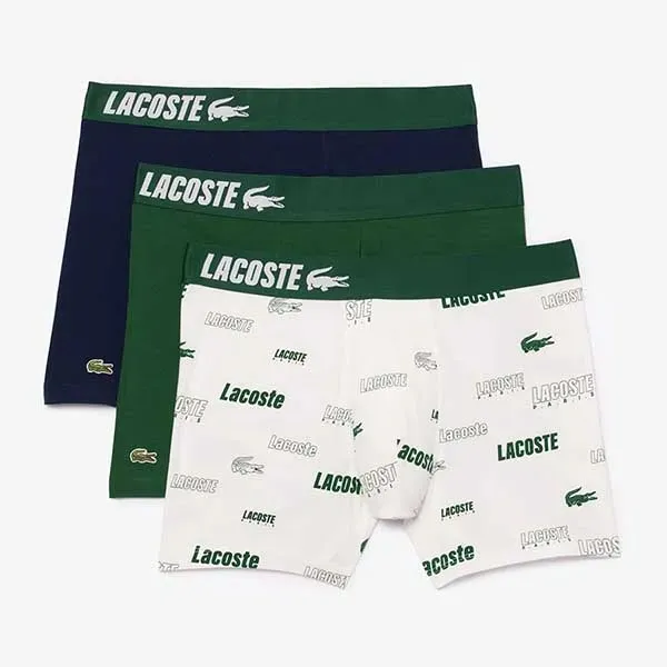 Set 3 Quần Lót Nam Lacoste Stretch Cotton Print Boxer Briefs 3-Pack 6H8708 YVC Màu Xanh Phối Trắng Size S