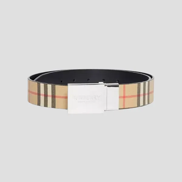 Thắt Lưng Nam Burberry Belt Reversible Plaque Buckle Vintage Printed 80527831 Màu Be Kẻ Size 90