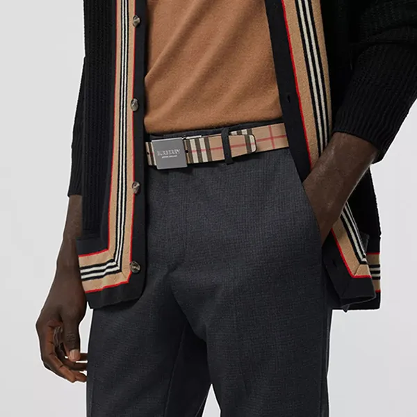 Thắt Lưng Nam Burberry Belt Reversible Plaque Buckle Vintage Printed 80527831 Màu Be Kẻ Size 90