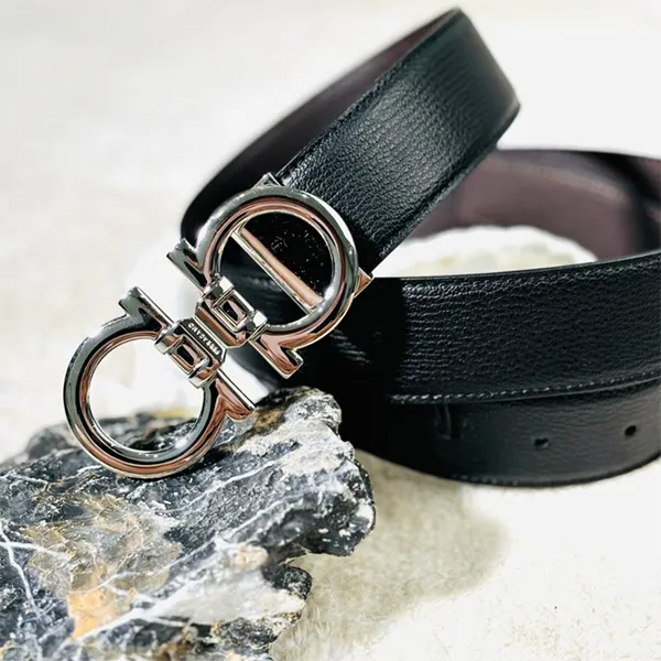 Thắt Lưng Nam Salvatore Ferragamo Silver Logo In Black/Brown Leather 670118 0758516 Màu Đen Nâu Size 115 - Thắt lưng - Vua Hàng Hiệu