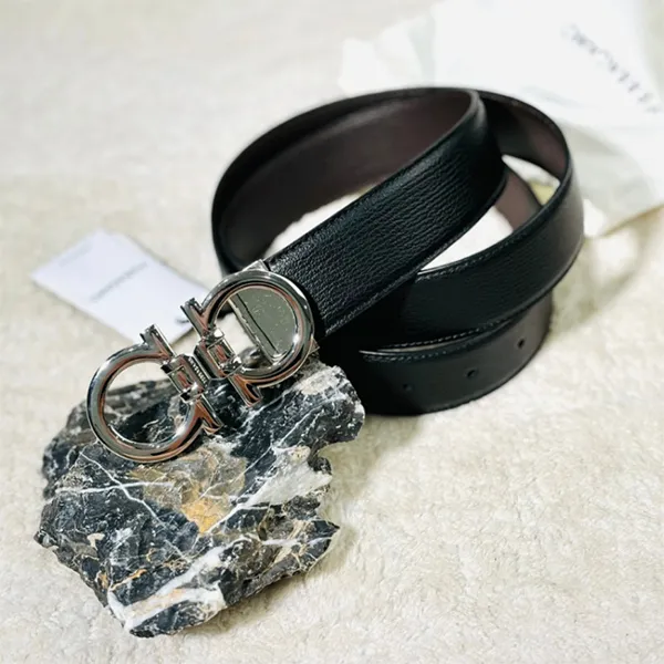 Thắt Lưng Nam Salvatore Ferragamo Silver Logo In Black/Brown Leather 670118 0758516 Màu Đen Nâu Size 115 - Thắt lưng - Vua Hàng Hiệu