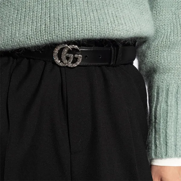 Thắt Lưng Nữ Gucci GG Marmont With Crystals In Black Leather Belt 772651 0YAUN 1155 Màu Đen Size 70 - Thắt lưng - Vua Hàng Hiệu