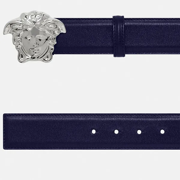 Thắt Lưng Nam Versace Leather Logo Medusa Belt 1010325 1A02150 2UC4E Màu Xanh Navy Size 85